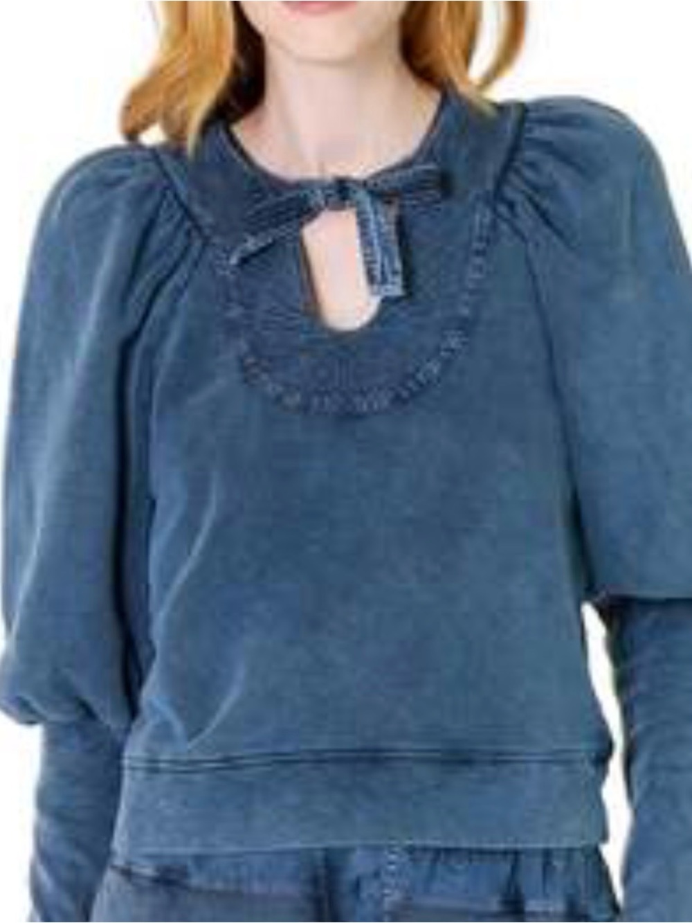 Ulla Johnson Sutton Pullover Indigo Acid Blue Cotton Puff Sleeve Sweatshirt Size